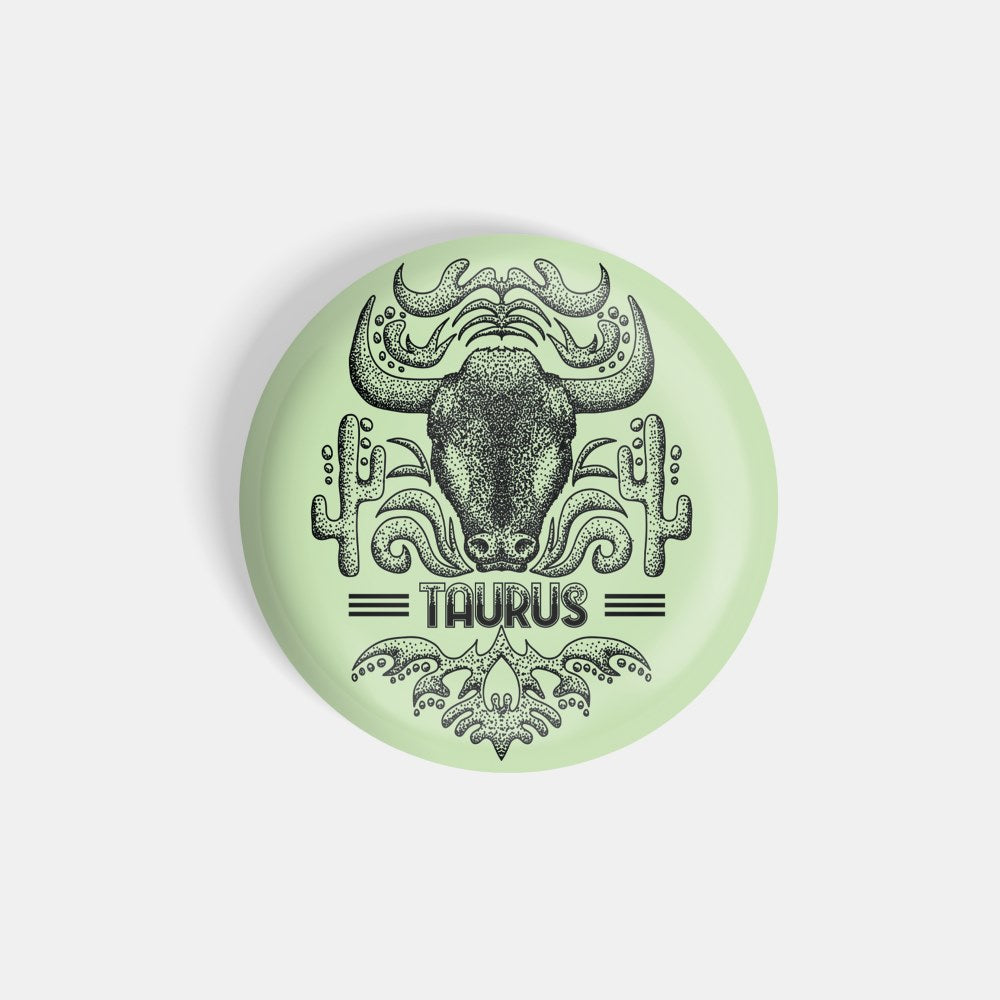 dhcrafts Round Fridge Magnet Green Color Vintage Zodiac Sign Taurus D1 Glossy Finish Design Pack of 1 (58 mm)